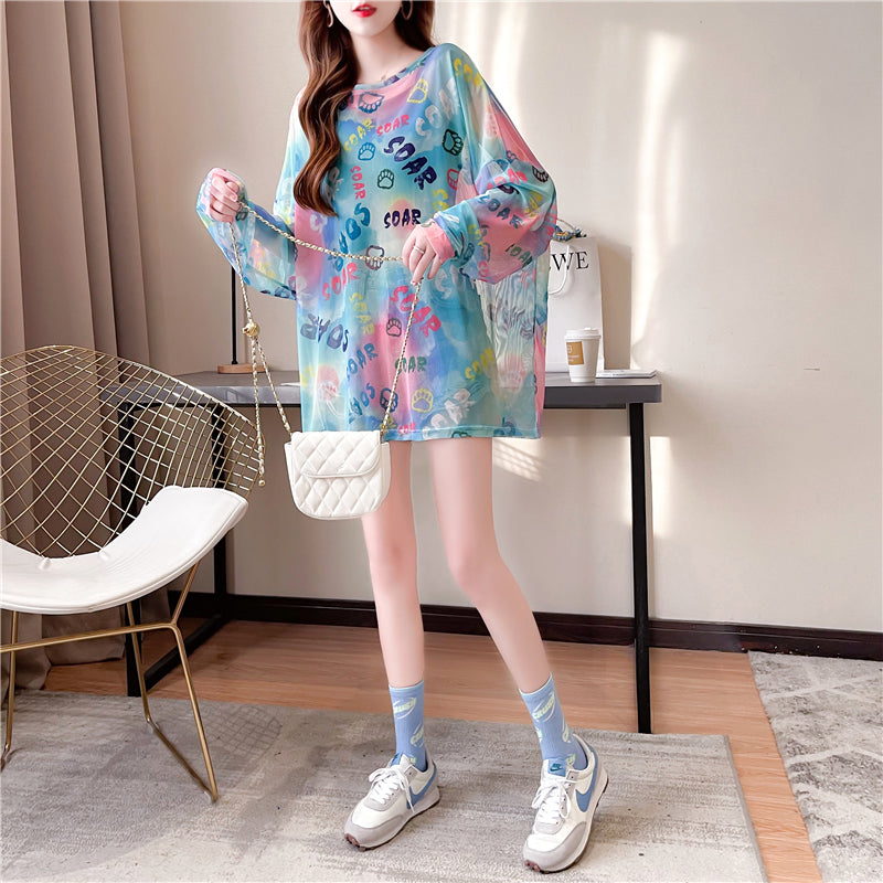 Tie-Dyed Long-Sleeved T-Shirt Sunscreen Shirt