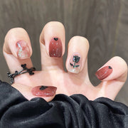 Black plum rose deep bean paste nail art patches