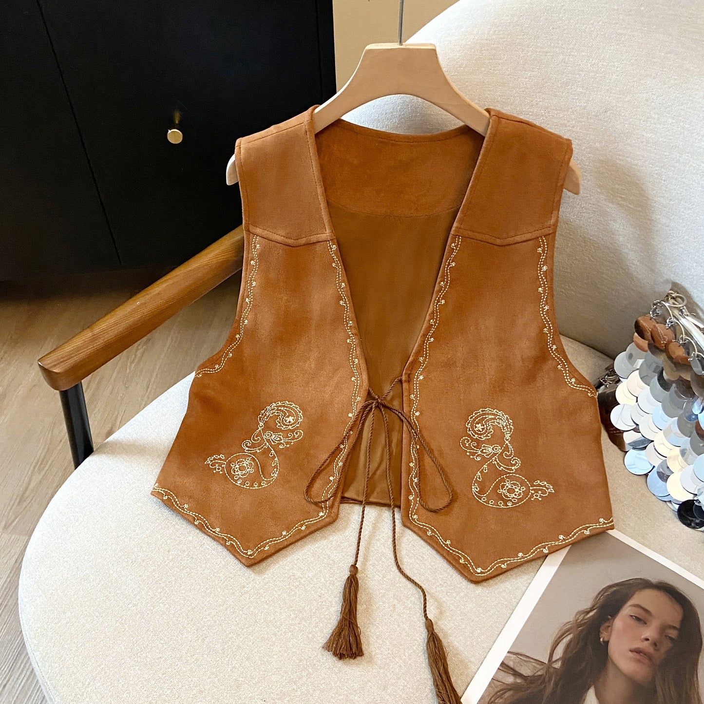 Ethnic Style Lace-Up Vest