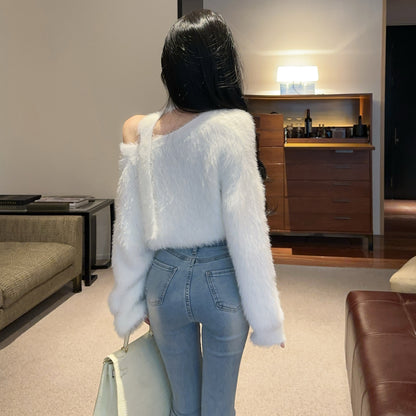 Sweet And Sexy Fluffy Ribbon Knitted Sweater