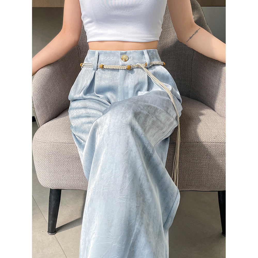 Acetate Satin Ice Silk Tie-Dye Wide-Leg Suit Pants