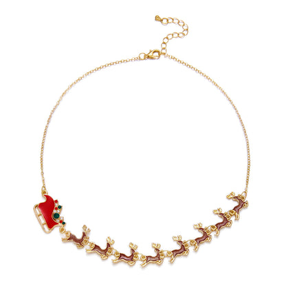 Christmas Party Single-Layer Alloy Reindeer and Bell Collarbone Necklace