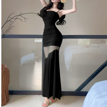 Sexy Off-The-Shoulder Strapless Dress With Mesh Paneling And A High Waist