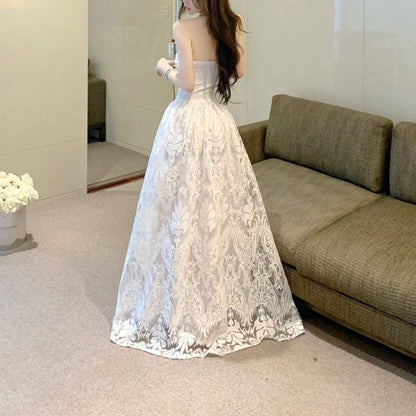 Sweet And Sexy Jacquard High-Waisted Loose-Fitting Flared Dress For Birthday Parties