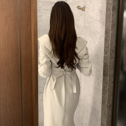 Waist-Cinching Puff Sleeve Tie-Front Dress