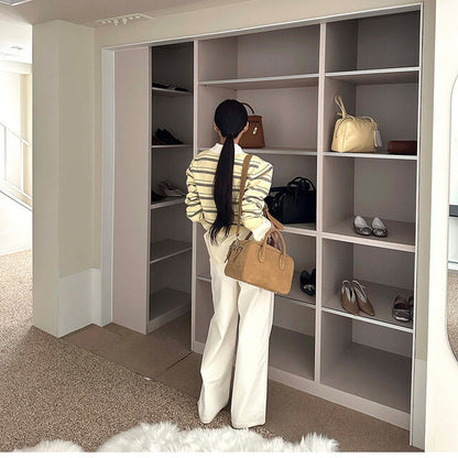 Stylish Color-Blocked Collared Loose Striped Long-Sleeved Knit Sweater