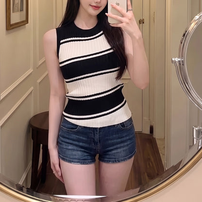 Stylish and Sexy Color-Block Knit Tank Top
