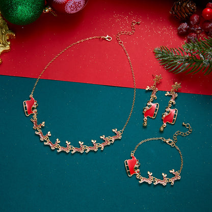Christmas Party Single-Layer Alloy Reindeer and Bell Collarbone Necklace