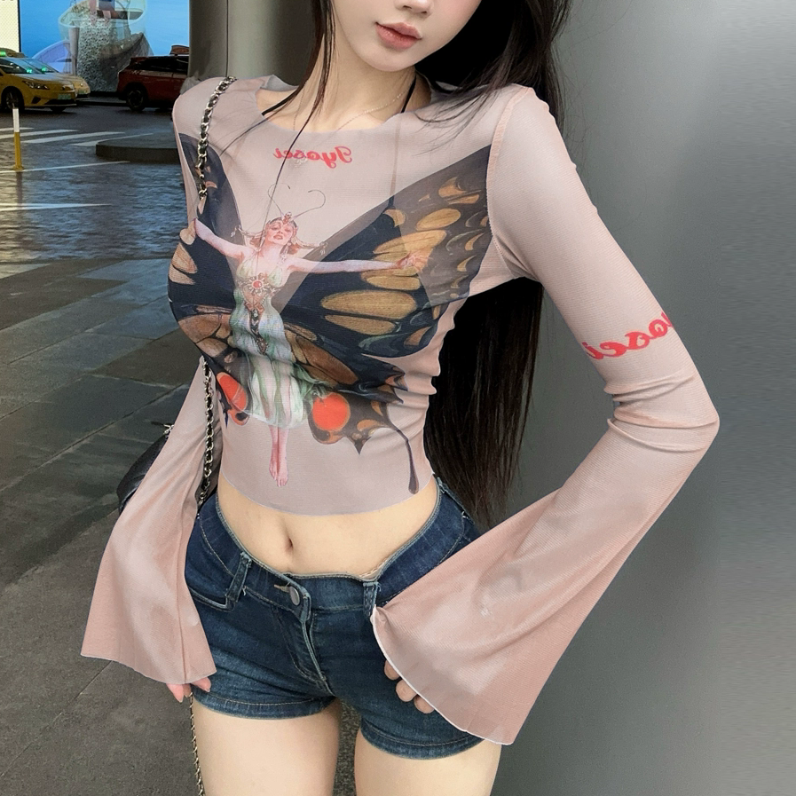 Sexy Sunscreen Butterfly Print Cover-Up T-Shirt