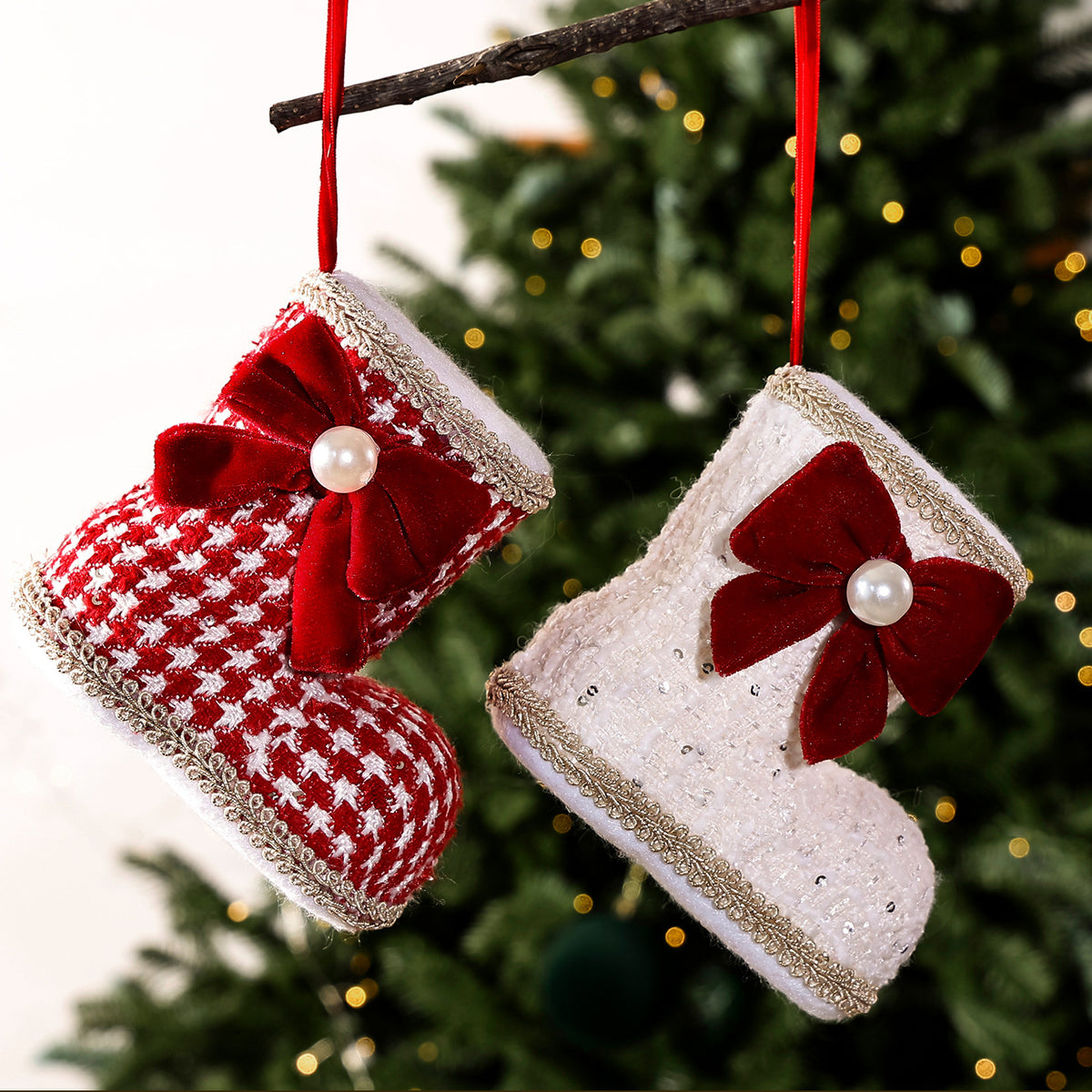 Checkered Bow Christmas Boot Charm