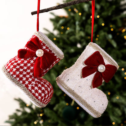 Checkered Bow Christmas Boot Charm
