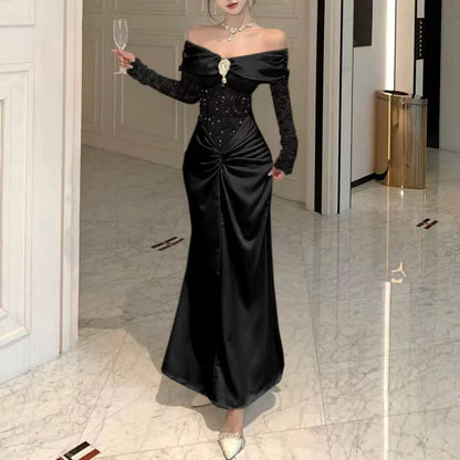 Sexy Off-The-Shoulder Lace Patchwork Evening Gown