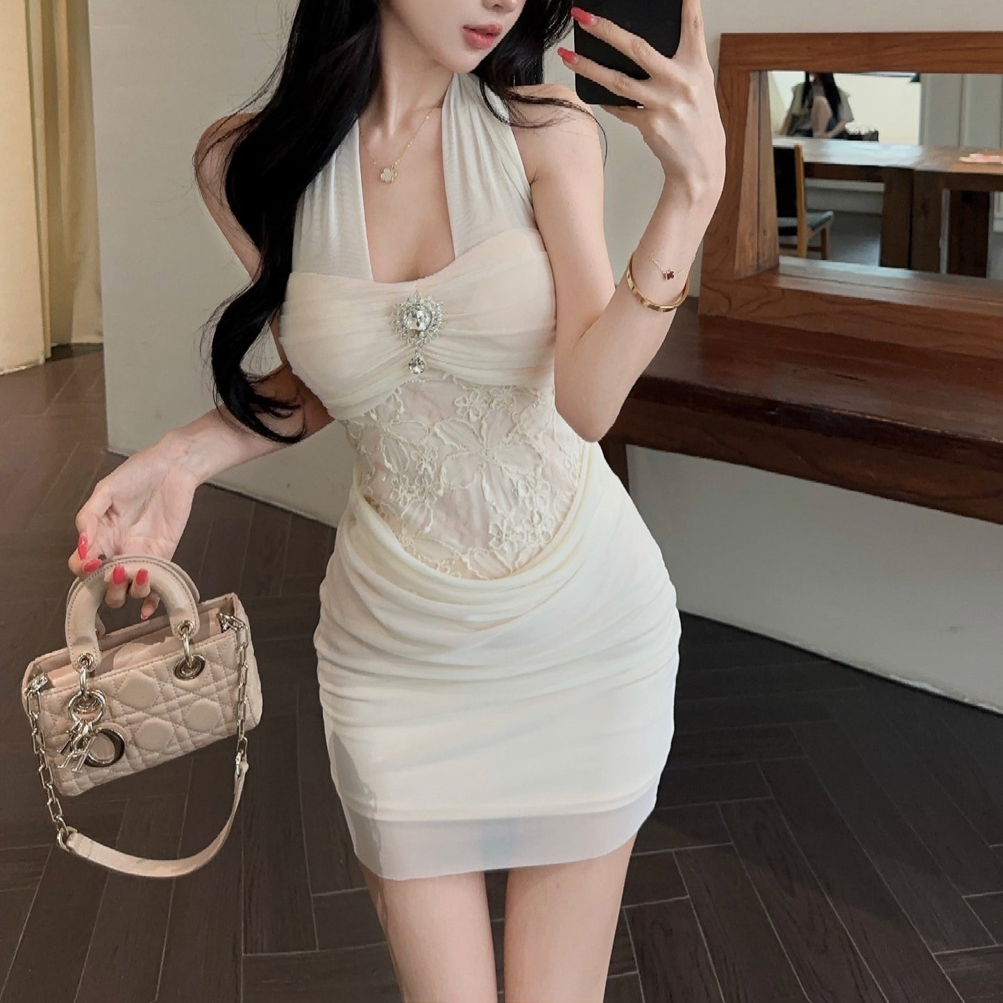 Sexy Halter Neck Mesh Sleeveless Dress