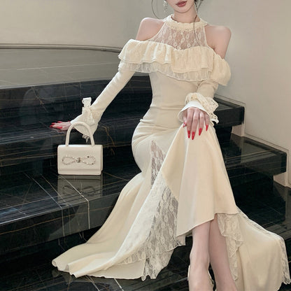 Sexy And Elegant Off-The-Shoulder Ruffled Lace Dress