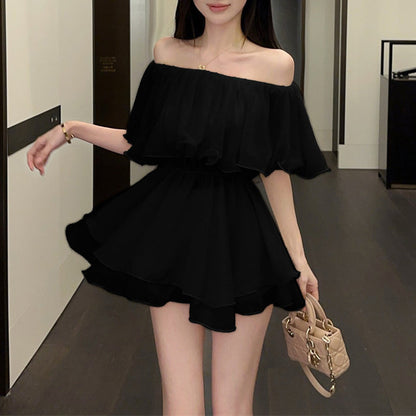 Ruffled Chiffon Off-The-Shoulder Blouse