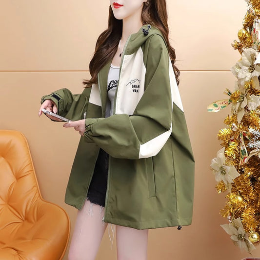 Stylish Color-Blocked Hooded Trench Coat