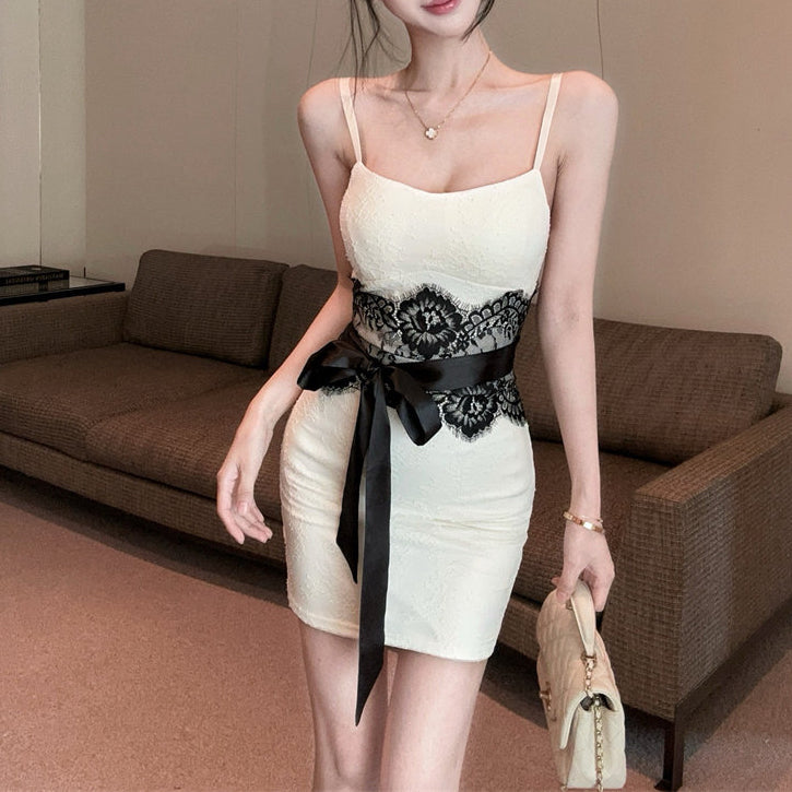 Color-Blocked Lace Slip Dress