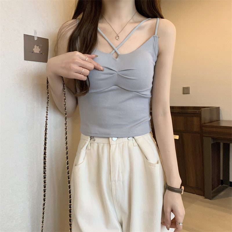 Stylish Short Sleeveless Top With Built-In Bra Pads