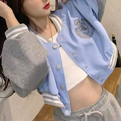 Gray Retro Colorblock Short Jacket