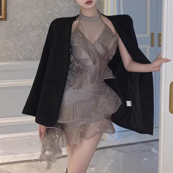 French Irregular Waist Slimming Sleeveless Dress