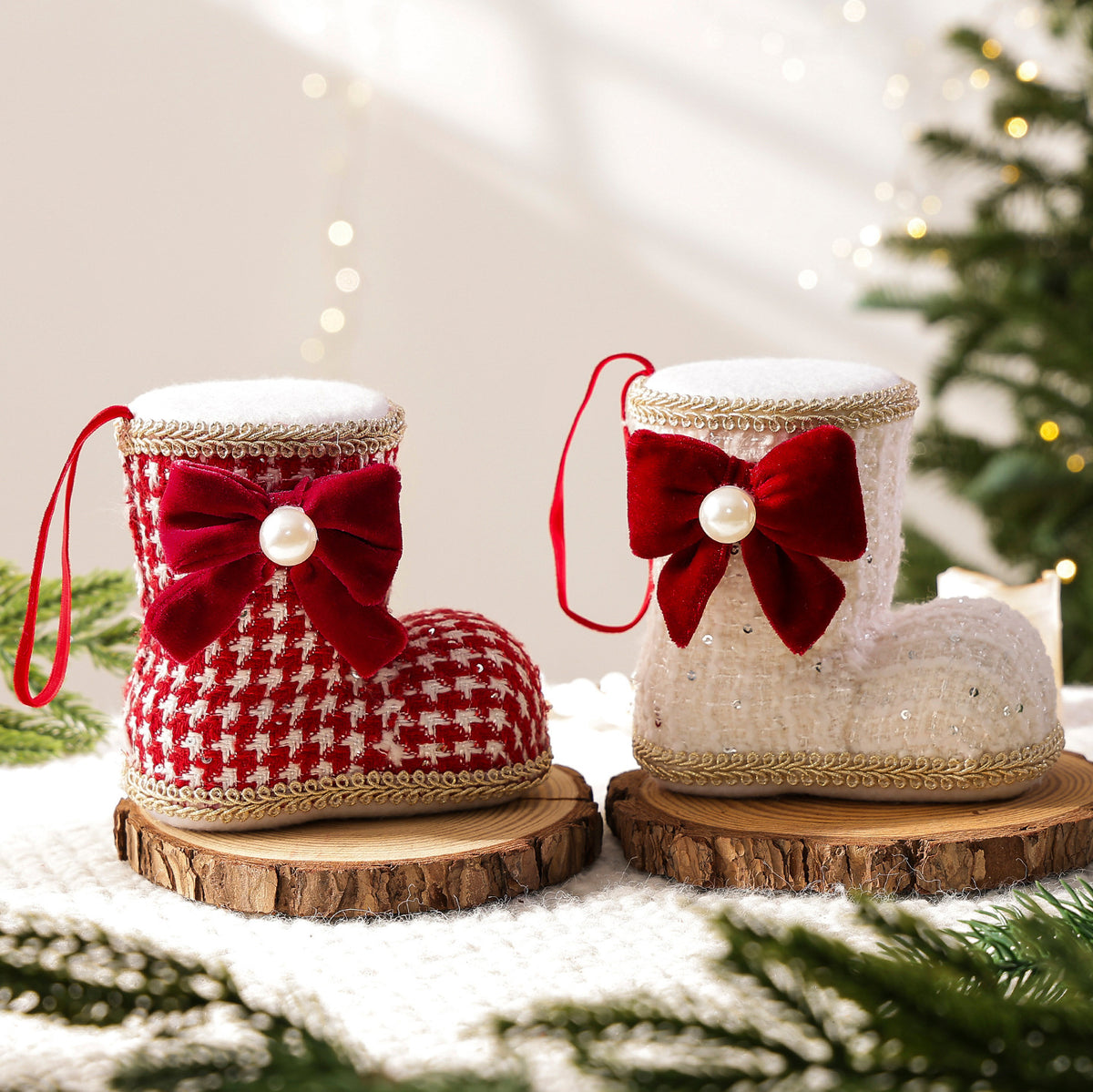 Checkered Bow Christmas Boot Charm