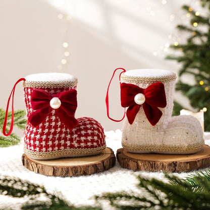 Checkered Bow Christmas Boot Charm