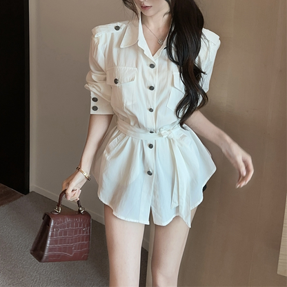 Single-Breasted Sexy Lapel Long-Sleeved Polo Shirt