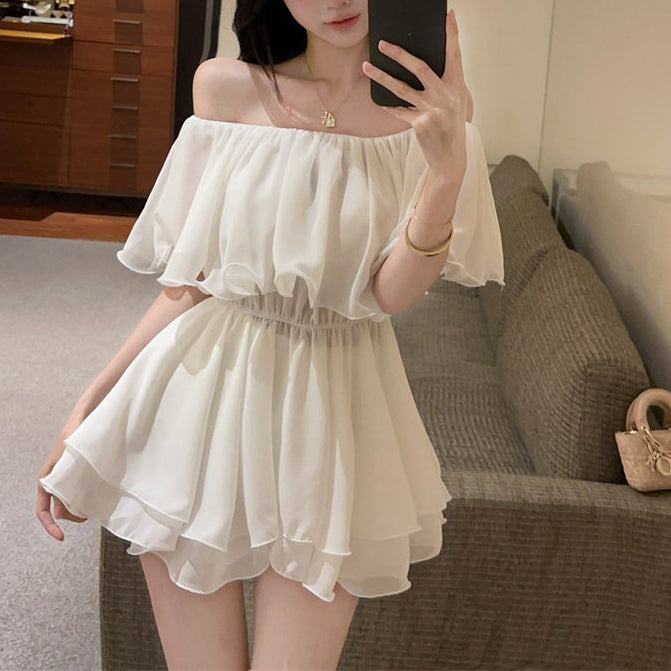 Ruffled Chiffon Off-The-Shoulder Blouse