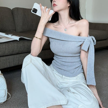 Sexy Off-The-Shoulder Solid-Color Top