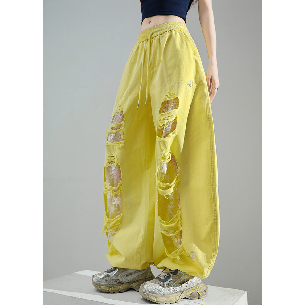 Fashionable Embroidered Lace Patchwork Curved Trousers