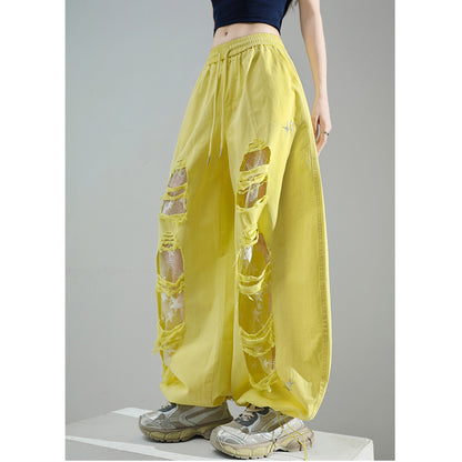 Fashionable Embroidered Lace Patchwork Curved Trousers