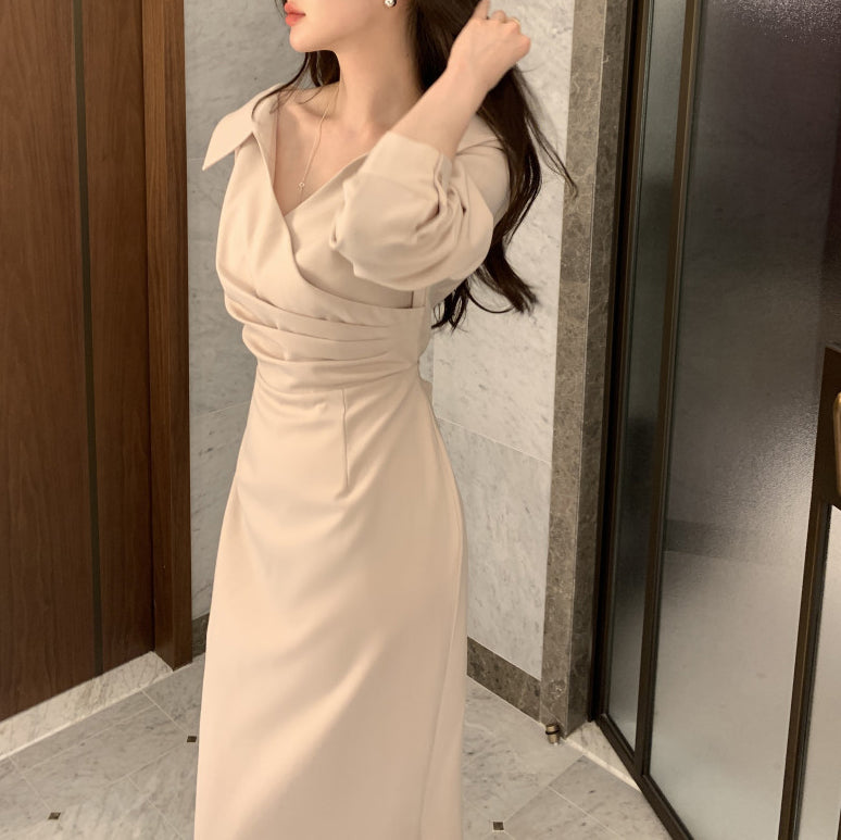 Waist-Cinching Puff Sleeve Tie-Front Dress