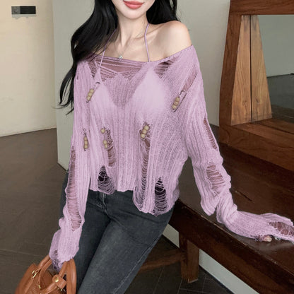 Hollow Loose See-Through Knitted Cardigan Top