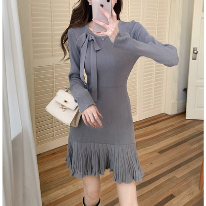 Sexy Round-Neck Pleated Dress