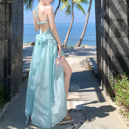 Halter-Neck Bow Backless Holiday Dress