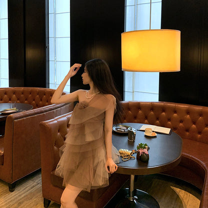 Off-Shoulder Mesh Ruffle Sweet Princess Dress