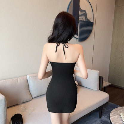 French-Style Sexy Halter-Neck Off-The-Shoulder Dress