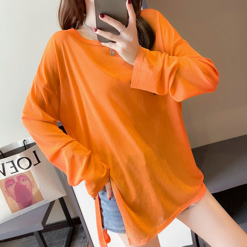 Loose Plus Size Irregular Slit Ice Silk Top Cardigan
