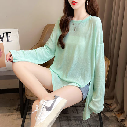 Loose Plus Size Irregular Slit Ice Silk Top Cardigan