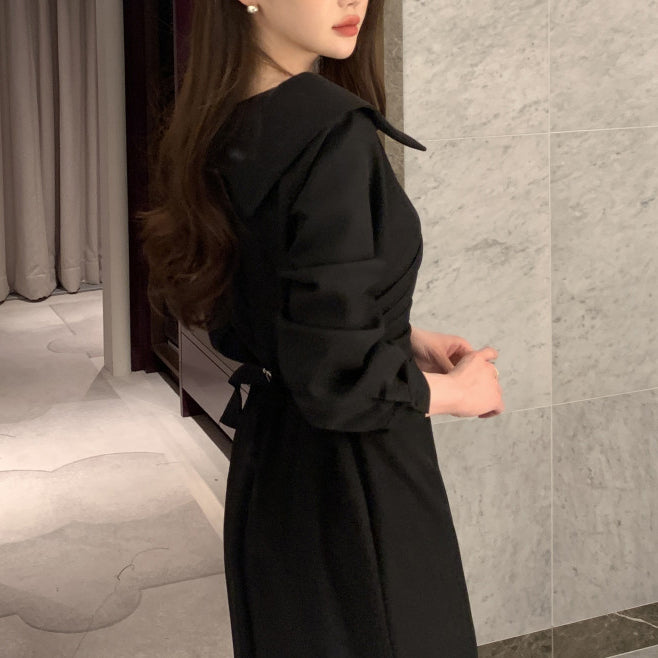 Waist-Cinching Puff Sleeve Tie-Front Dress