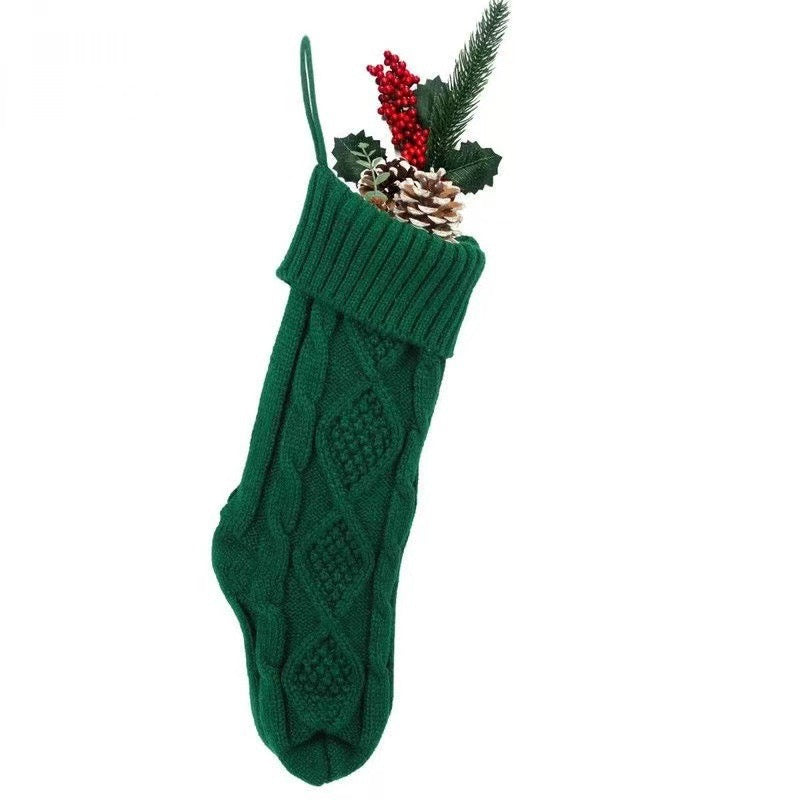 Large 46cm Knitted Argyle Christmas Stocking with Hanging Loop