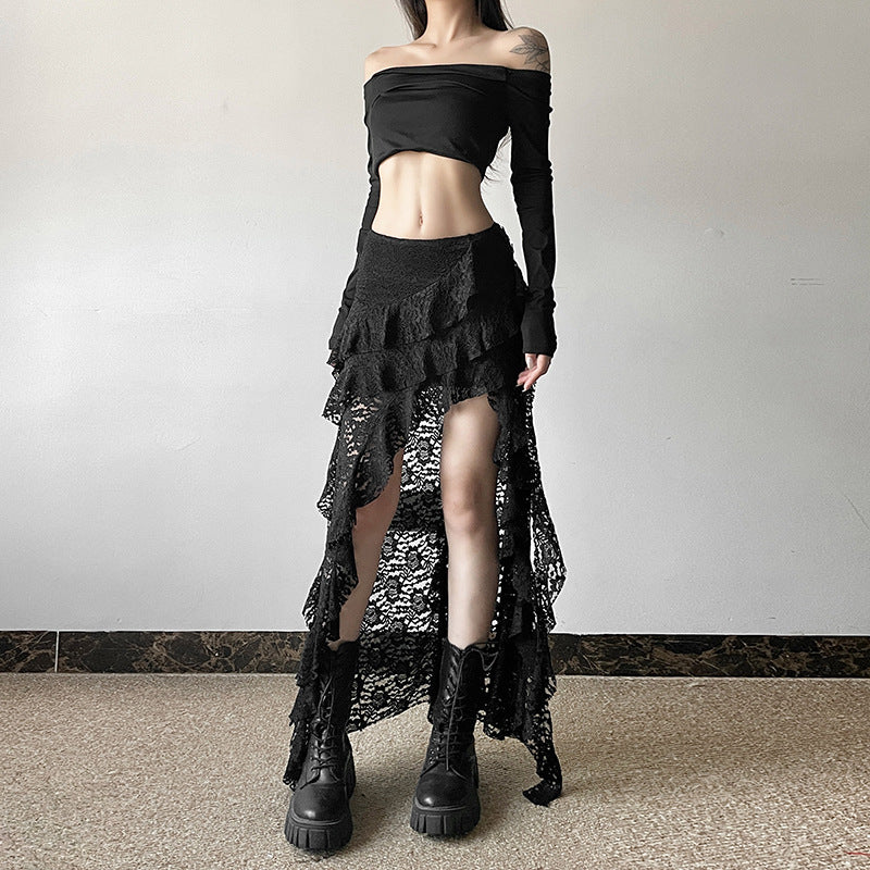Black Lace Ruffled Skirt