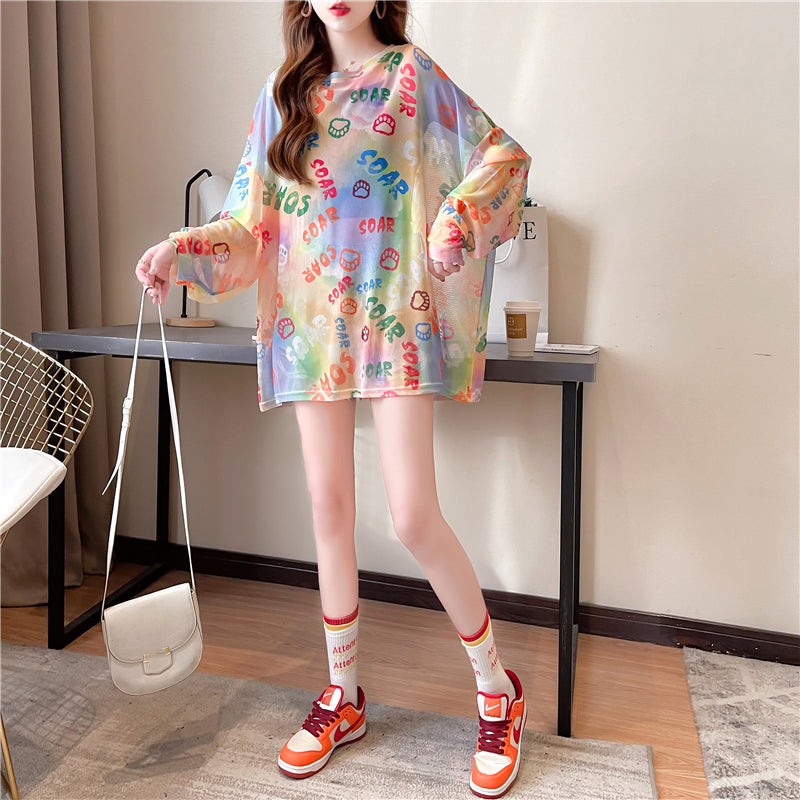 Tie-Dyed Long-Sleeved T-Shirt Sunscreen Shirt