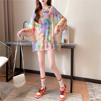 Tie-Dyed Long-Sleeved T-Shirt Sunscreen Shirt