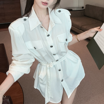 Single-Breasted Sexy Lapel Long-Sleeved Polo Shirt