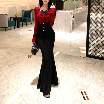 Stylish And Sexy Halter Neck Off-Shoulder Fishtail Skirt Set