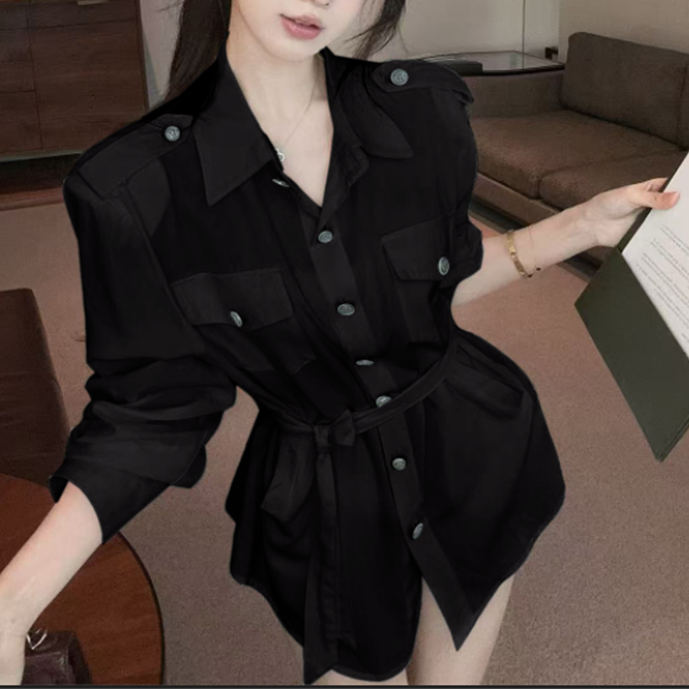 Single-Breasted Sexy Lapel Long-Sleeved Polo Shirt