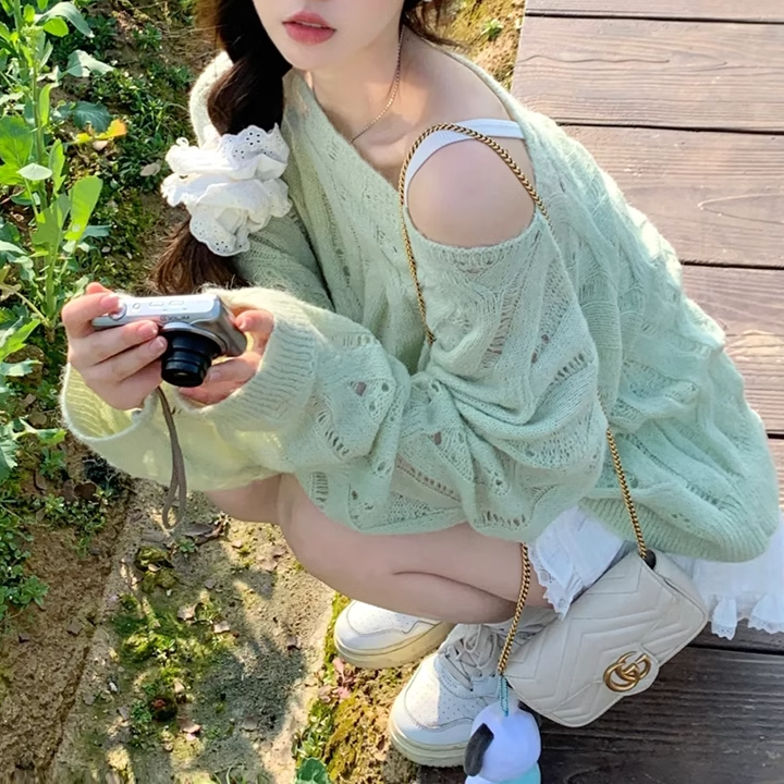 Lazy Style Openwork Knit Sweater