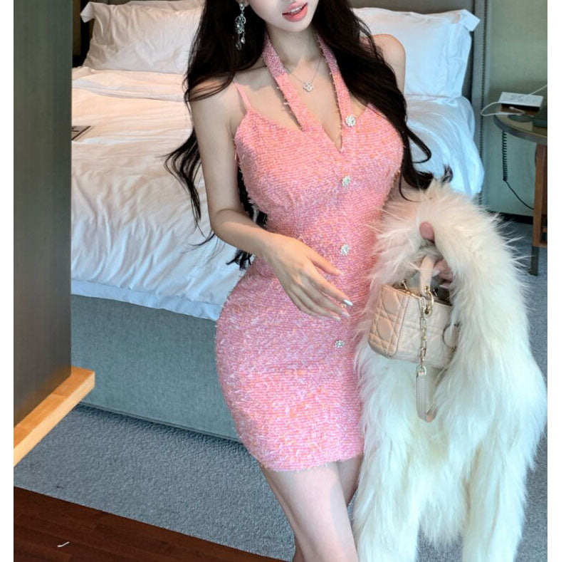 V-Neck Single-Breasted Sleeveless Dress