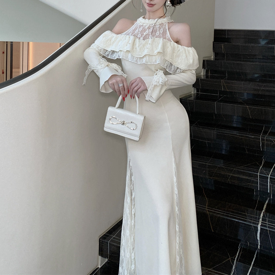 Sexy And Elegant Off-The-Shoulder Ruffled Lace Dress